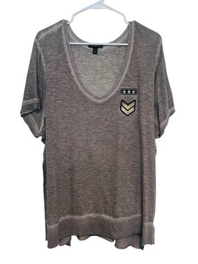 Lane Bryant Military Tee Womens 26/28 3X Olive Gray Chevron Star Patch Tunic Top